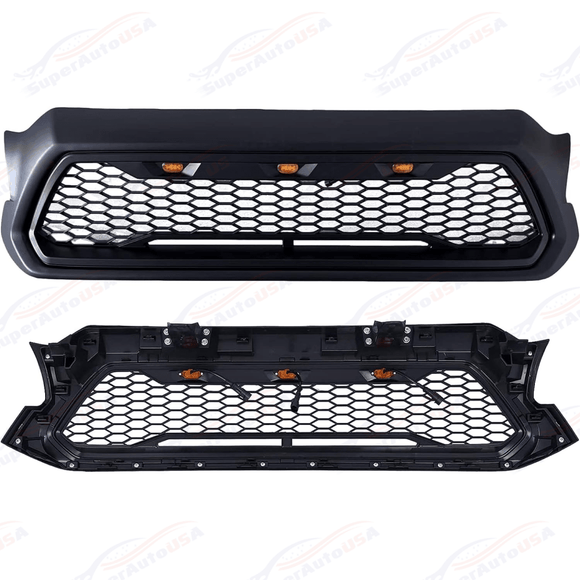 Para Toyota Tacoma 2012-15 Parrilla delantera negra mate con luces LED 