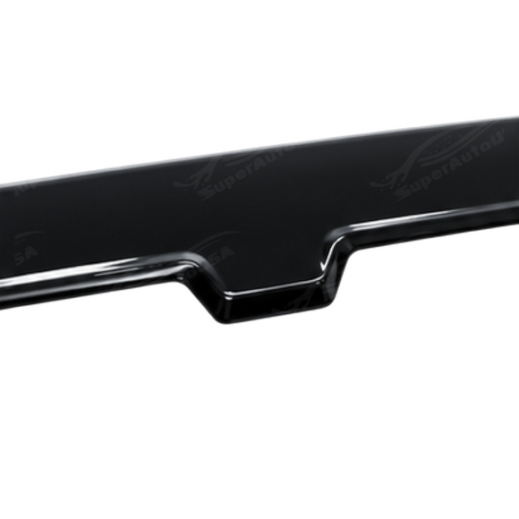 Detailed close-up of the mirror-finish gloss black clear coat on the SuperAutoUSA trunk spoiler