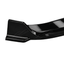 Detailed close-up of the mirror-finish gloss black clear coat on the SuperAutoUSA 1-piece front lip splitter