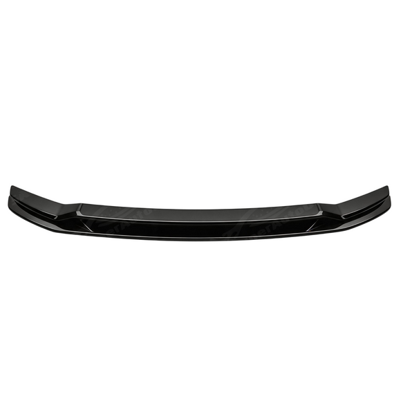 Detailed close-up of the mirror-finish gloss black clear coat on the SuperAutoUSA 3-piece front lip splitter