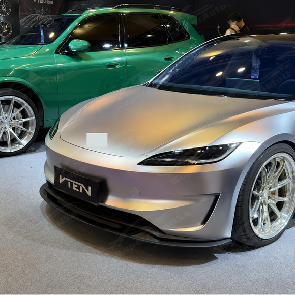 Profile view of the outer aerodynamic corner winglet transition on the SuperAutoUSA 3-piece front splitter
