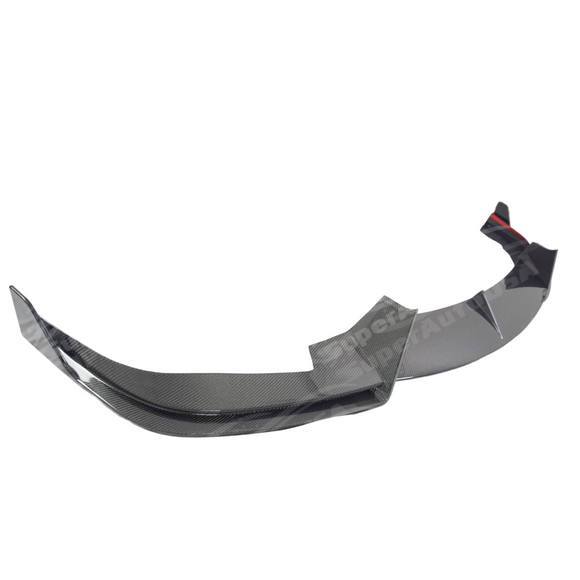 Close-up of the SuperAutoUSA real carbon fiber weave on the Model X front lip