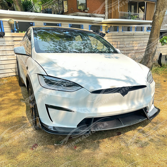 Full front view of a 2022 Tesla Model X with new SuperAutoUSA front lip