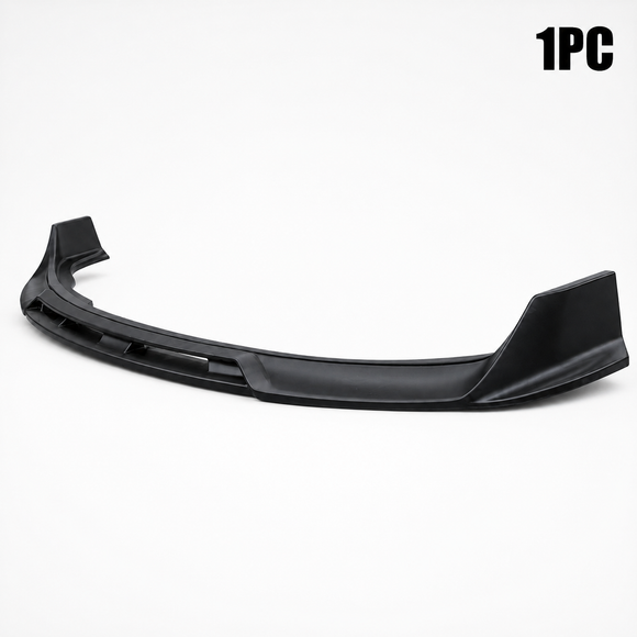 SuperAutoUSA VTEN style 1-piece gloss black front bumper lip splitter installed on a Tesla Model Y