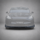 SuperAutoUSA VTEN style gloss black front bumper lip splitter installed on a Tesla Model Y