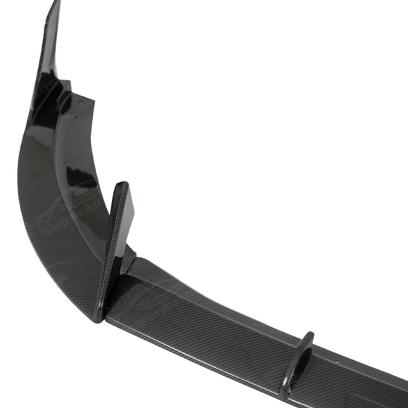 Underside of the GR86 carbon splitter showing the reinforced resin finish and mounting points