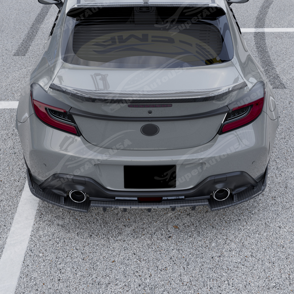 Back perspective highlighting the aerodynamic upward-swept profile of the carbon print GT-style diffuser.