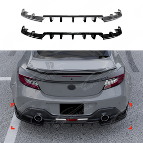 Full rear 3/4 view of a modified 2024 Subaru BRZ featuring the GT-style gloss black aero kit.