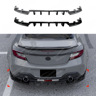 Full rear 3/4 view of a modified 2024 Subaru BRZ featuring the GT-style gloss black aero kit.