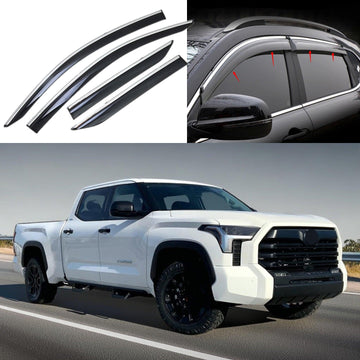 Viseras para ventilación de ventanas con molduras cromadas y protectores contra la lluvia y el sol para Toyota Tundra 2022-2024 