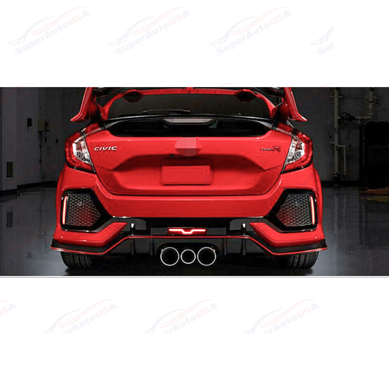 For 2017-2021 Honda Civic Hatchback Type-R Look Rear Bumper Garnish W ...