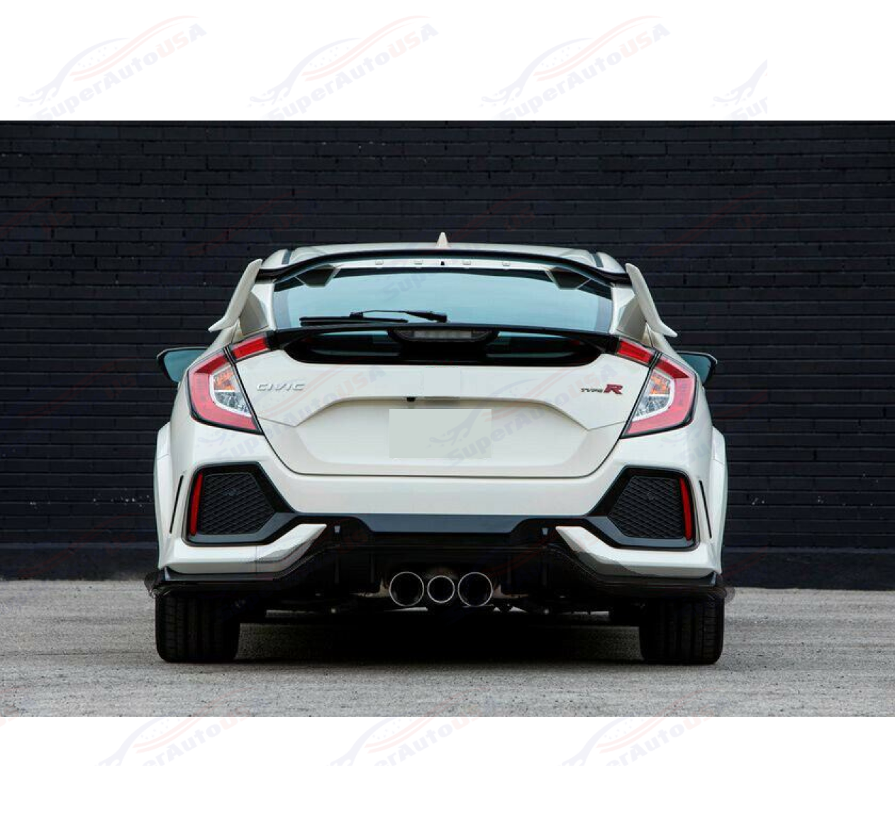 For 2017-2021 Honda Civic Hatchback Type-R Look Rear Bumper Garnish W/Reflector