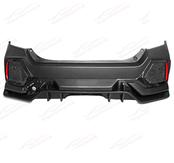 For 2017-2021 Honda Civic Hatchback Type-R Look Rear Bumper Garnish W/Reflector
