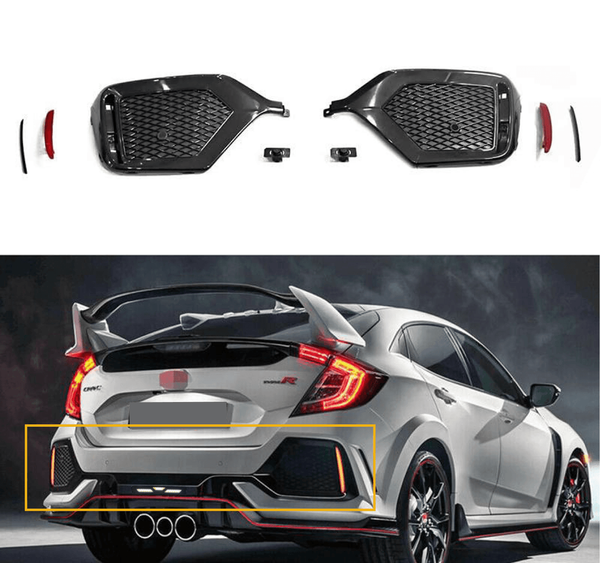Hatchback Rear End For 2017-2021 Honda Civic Hatchback Type-R Look Rear Bumper Garnish W ...