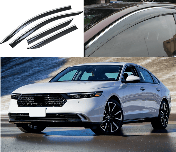 CHROME TRIM WINDOW VISOR RAIN GUARD DEFLECTOR WITH CLIP FOR