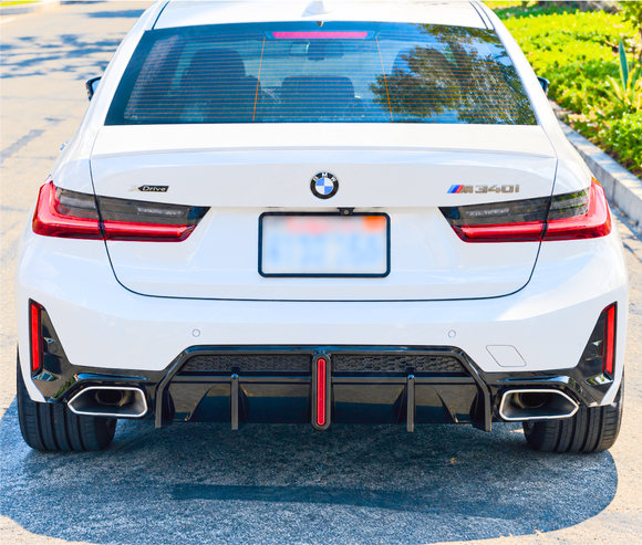 For BMW G20 LCI 3 Series 2023-2026 Gloss Black LED Brake Light Rear Bumper Diffuser