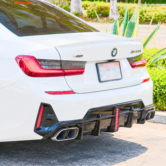 For BMW G20 LCI 3 Series 2023-2026 Gloss Black LED Brake Light Rear Bumper Diffuser