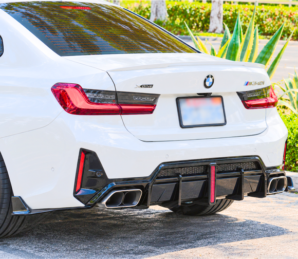 For BMW G20 LCI 3 Series 2023-2026 Gloss Black LED Brake Light Rear Bumper Diffuser
