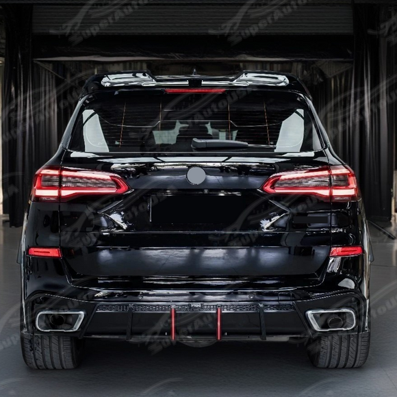 Difusor trasero negro brillante compatible con BMW G20 2019-2022 con luz de freno LED y divisores de esquina 