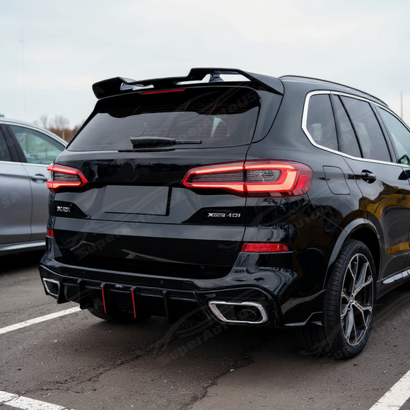 Difusor trasero negro brillante compatible con BMW G20 2019-2022 con luz de freno LED y divisores de esquina 