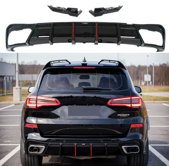 Difusor trasero negro brillante compatible con BMW G20 2019-2022 con luz de freno LED y divisores de esquina 