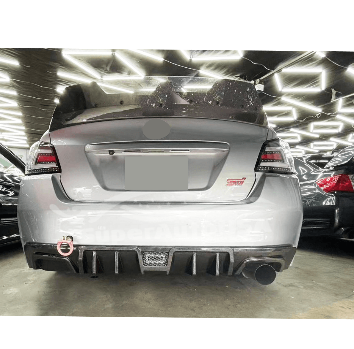  carbon fiber rear diffuser for 2017 Subaru WRX STI with 4 holes exhaust pipe decoration