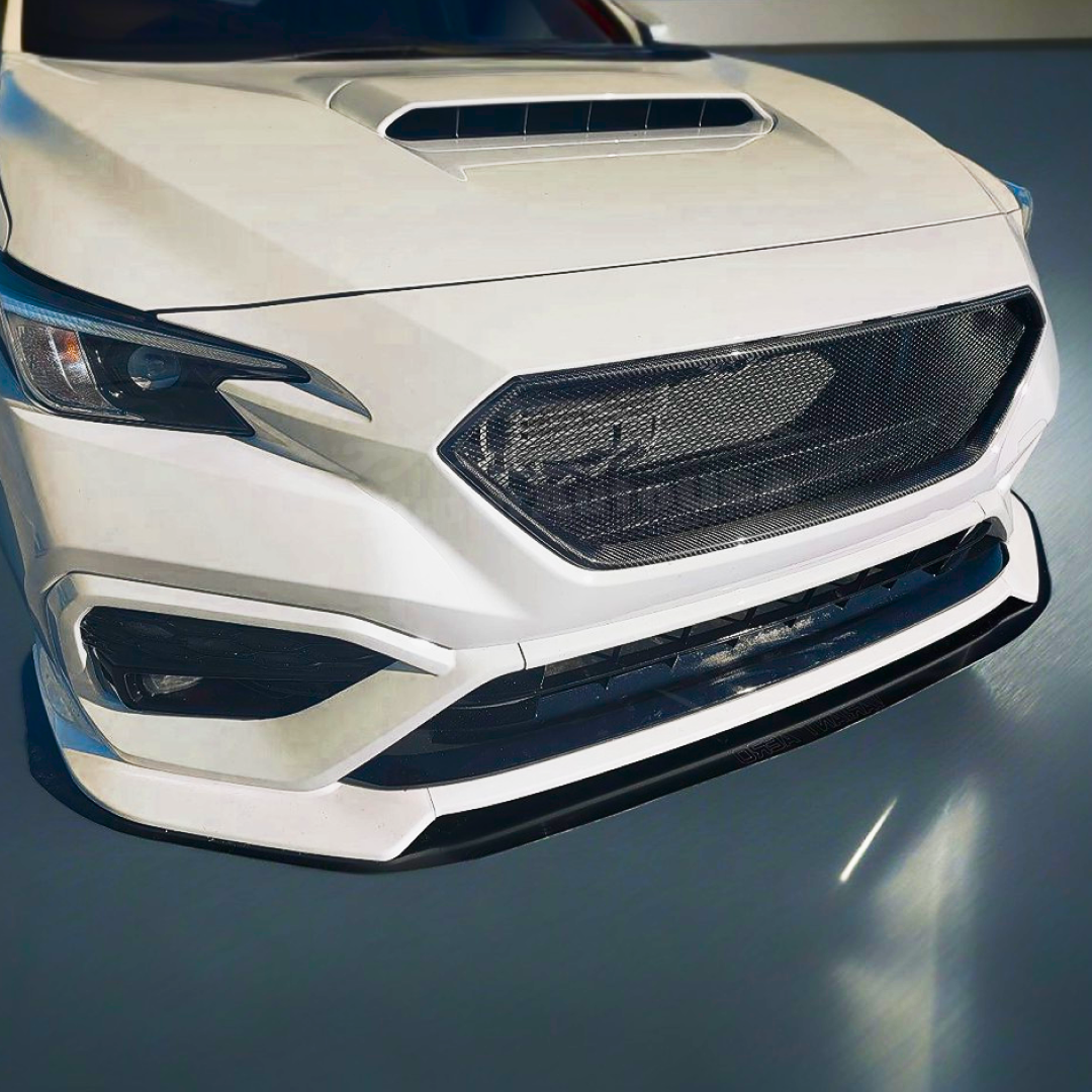 Front profile of the 2022-24 Subaru WRX STI equipped with a sporty style car front grill, crafted from durable carbon fiber