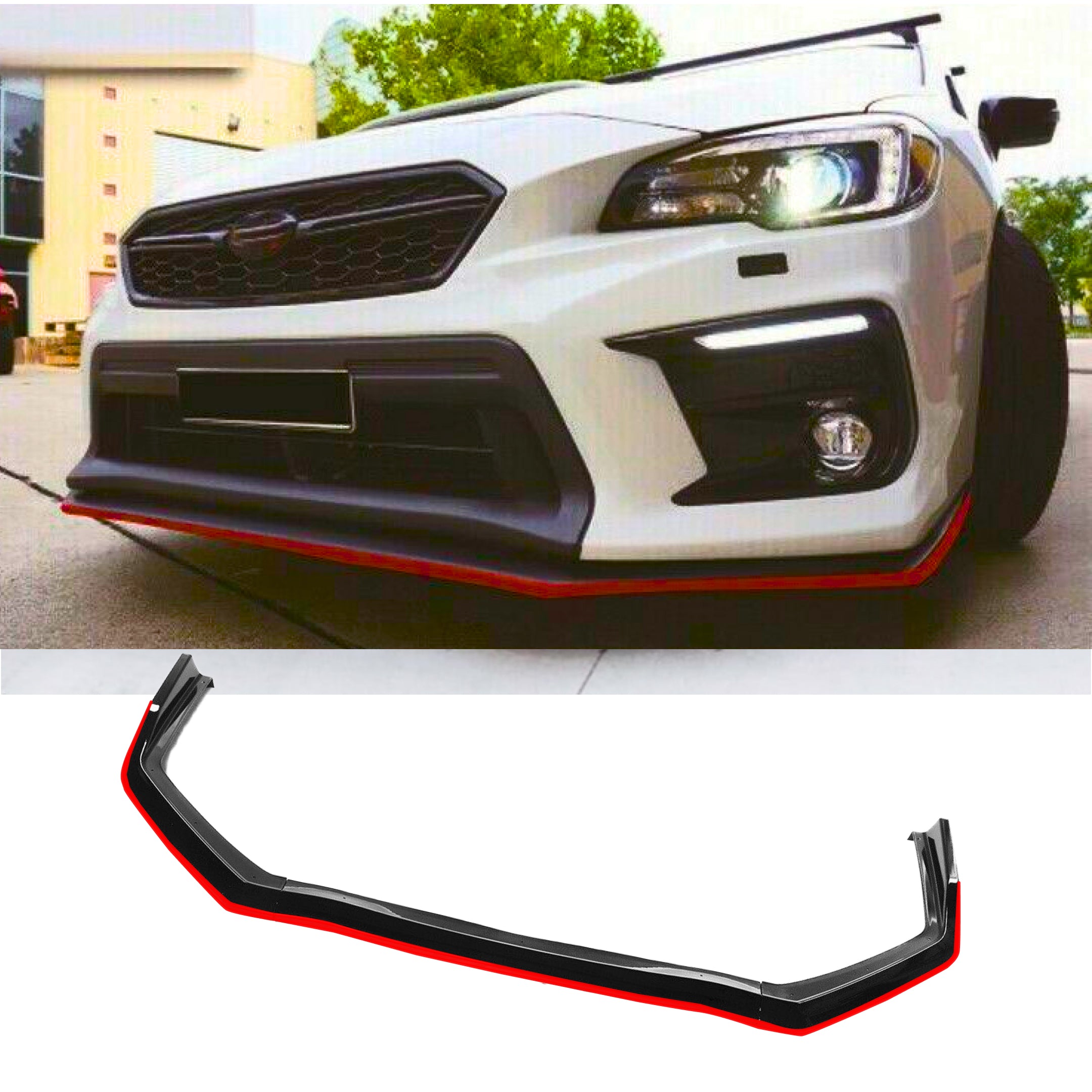Se adapta al alerón de la barbilla del parachoques delantero Subaru WRX STI 2015-2021 (negro brillante con borde rojo)