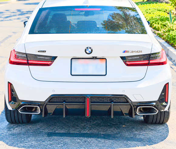 For BMW G20 LCI 3 Series 2023-2026 Gloss Black LED Brake Light Rear Bumper Diffuser