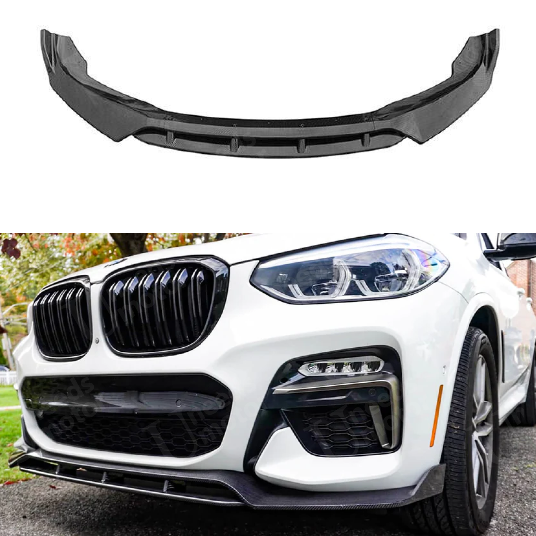 Fits 2018-2021 BMW X3 G01 Gloss Black/ Carbon Fiber Print Front Bumper Lip Spoiler