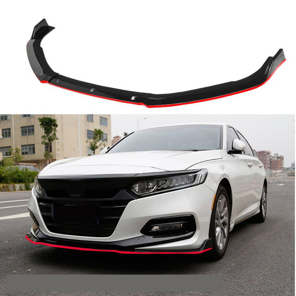 Fits 2018-2023 Honda Accord Sedan Front Bumper Lip Spoiler(Glossy Black With Red Trim)