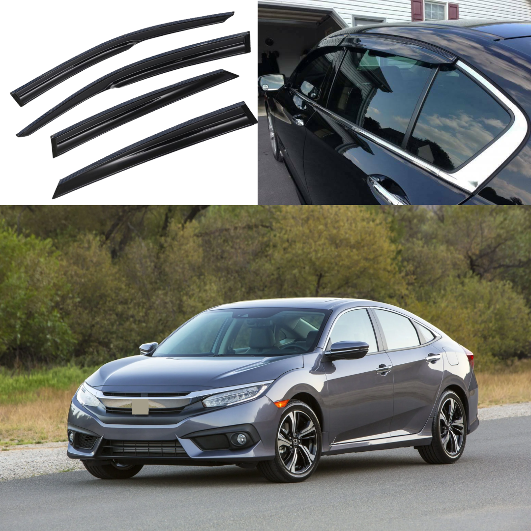 For Honda Civic 2016-2020 Carbon Fiber Print Trim Window Visors Rain Deflectors