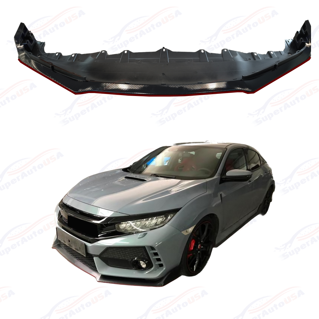 Fit for 2017-2021 Honda Civic Type R Hatchback Carbon Pattern Front Bumper Lip - 0
