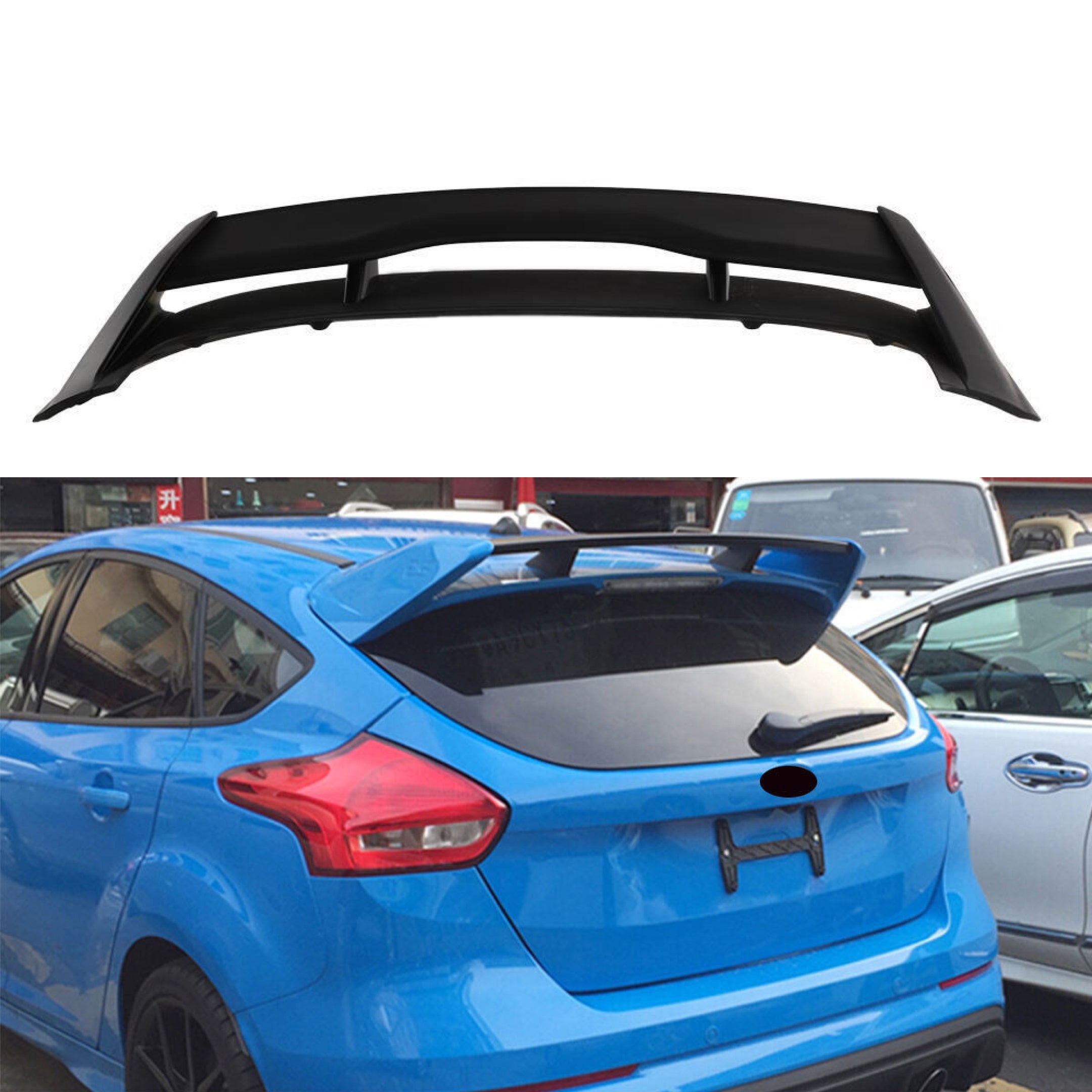 Fits 2013-2018 Ford Focus Hatchback RS Style Rear Roof Wing Spoiler (Glossy Black)