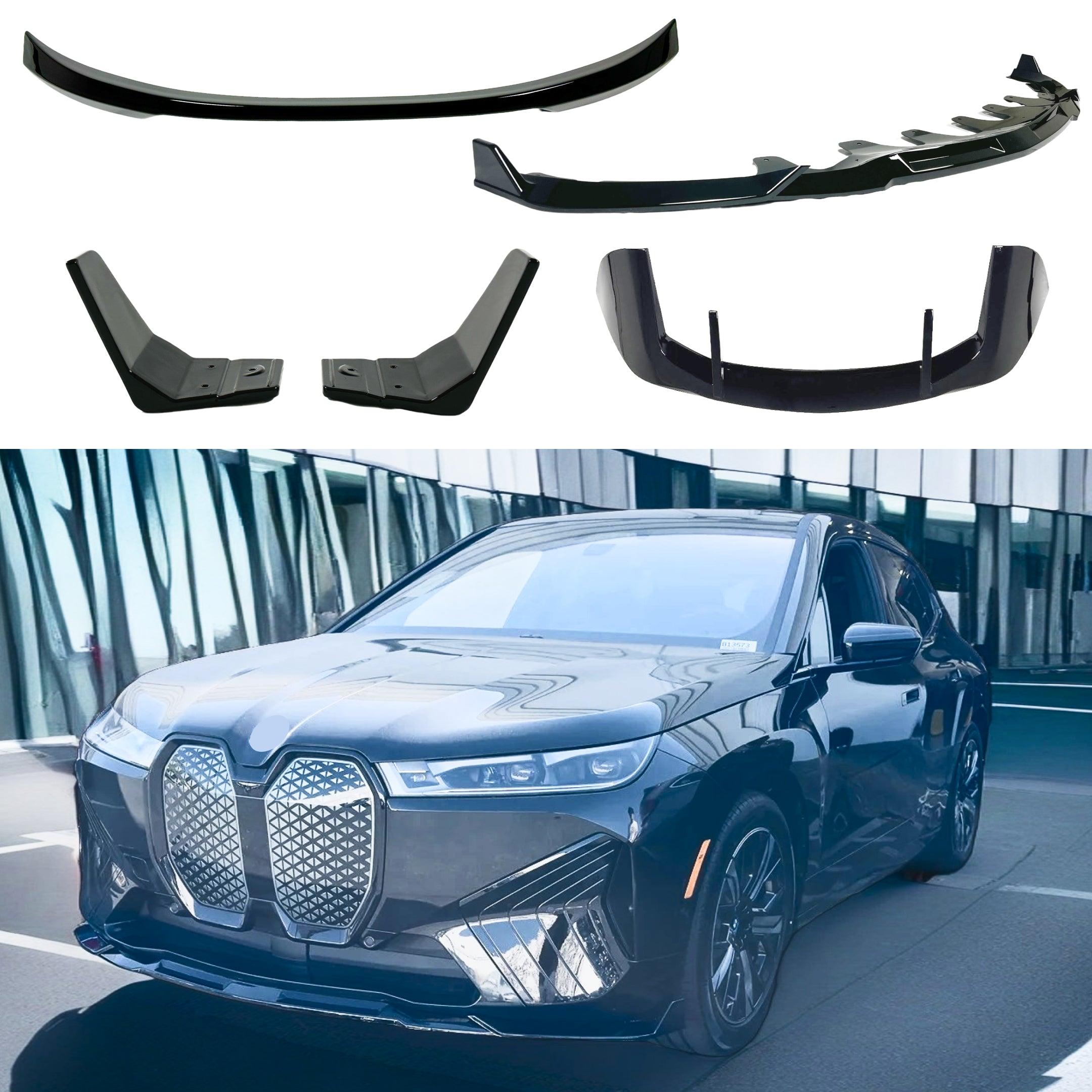 2022 BMW iX Gloss Black 4-In-1 Aero Body Kit with Front Splitter and Rear Mid Spoiler Wing