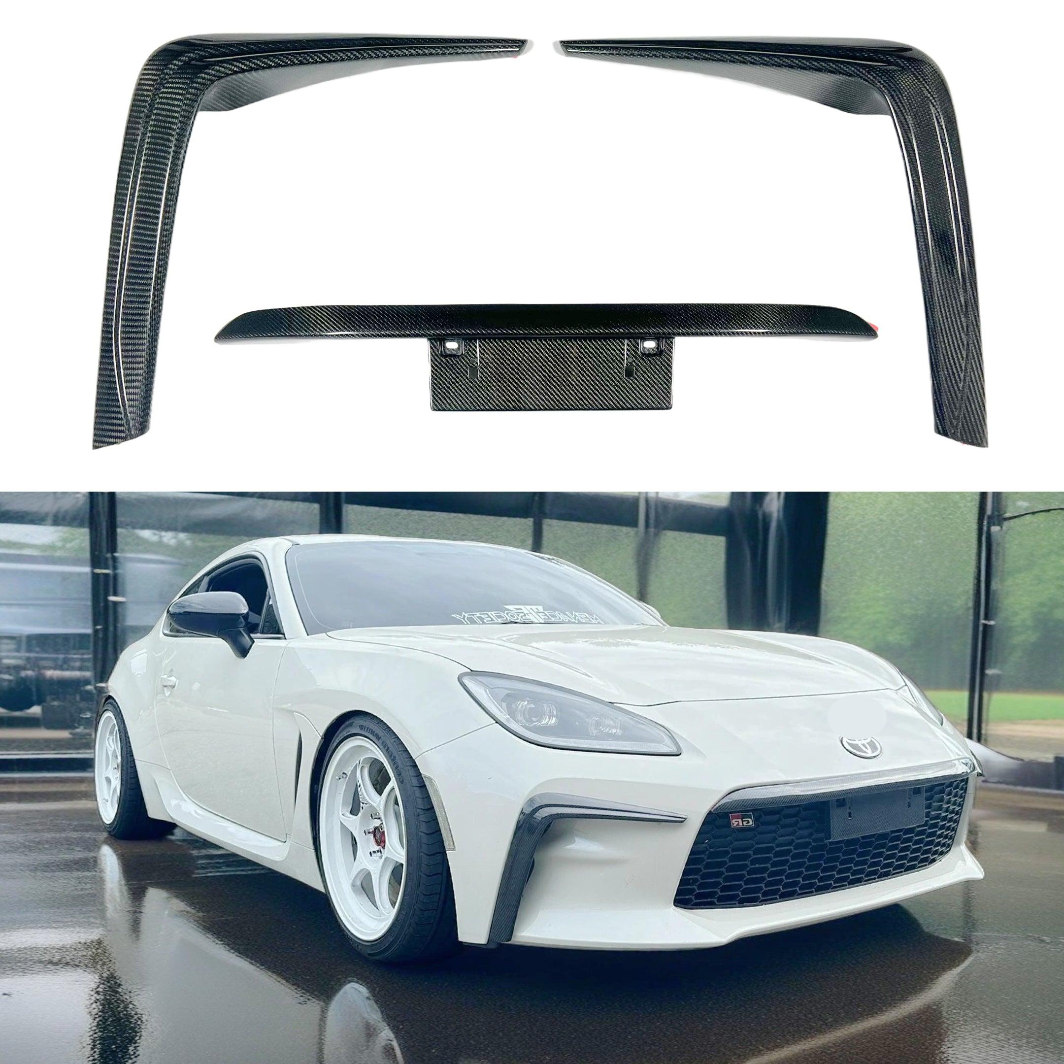 Fits 2022-2025 Toyota GR86 Real Carbon Fiber Front Bumper Vent Garnish Canards w/ Plate