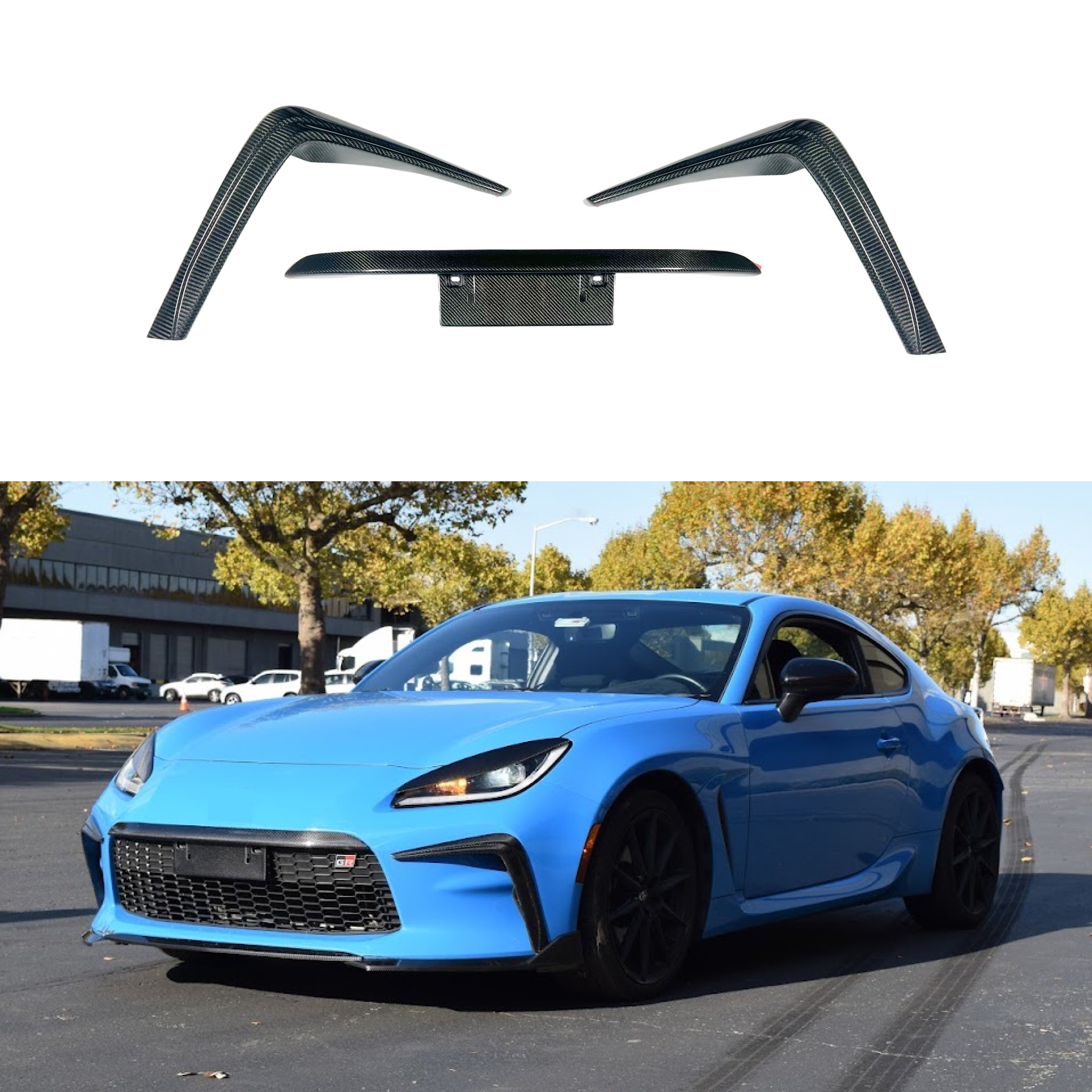 Fits 2022-2025 Toyota GR86 Real Carbon Fiber Front Bumper Vent Garnish Canards w/ Plate