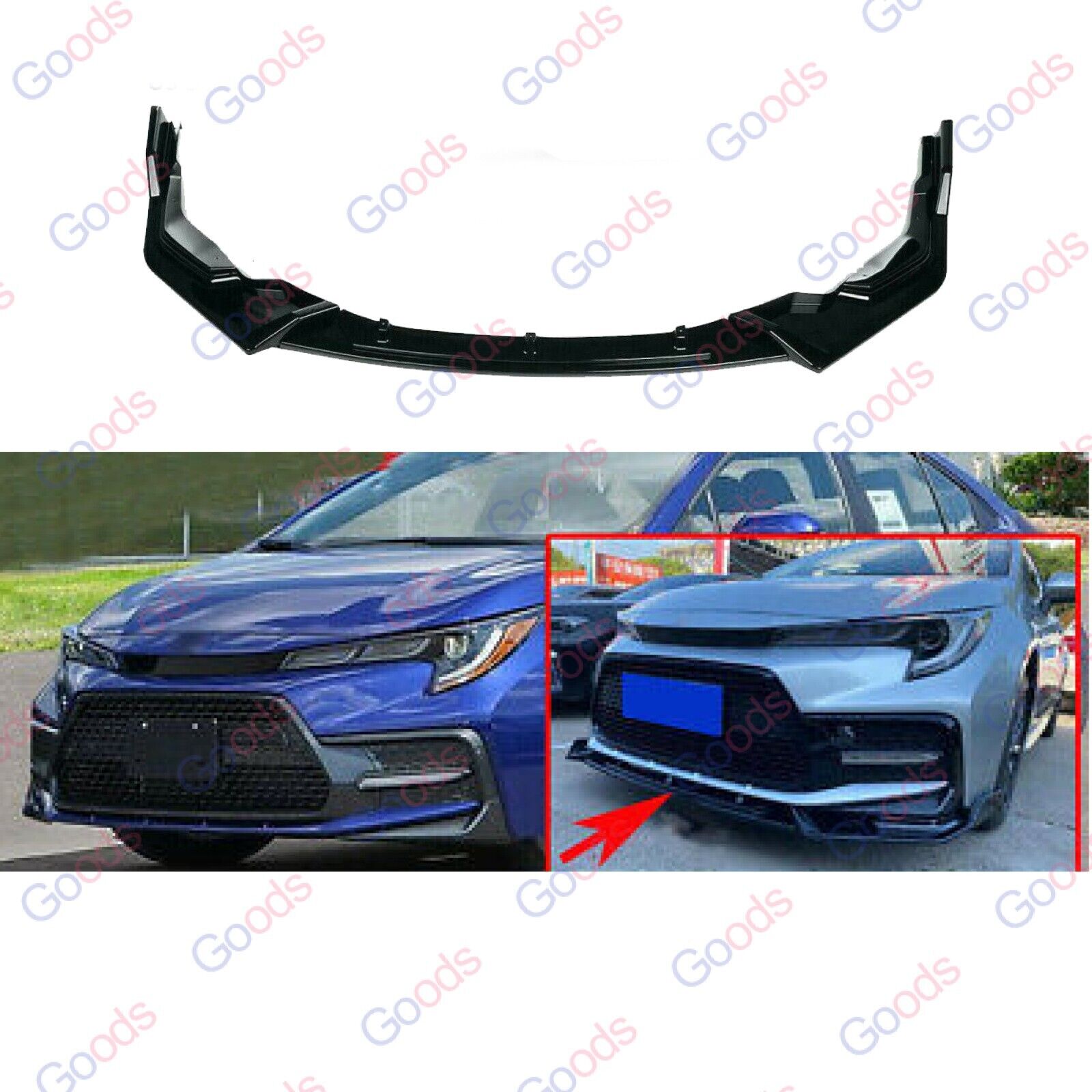 Se adapta al alerón del cuerpo del labio del parachoques delantero del Toyota Corolla SE XSE 2020-2021 (negro brillante)