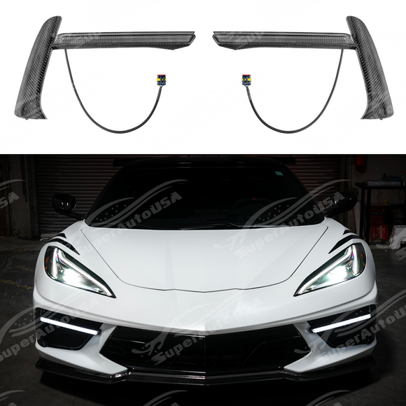 Fits Corvette C8 2020-Up Carbon Fiber Sequential LED DRL Light Bar Bezel Insert