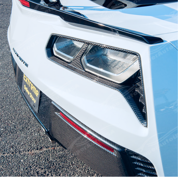 Precision fitment of carbon fiber tail light bezels on 2016 Corvette C7
