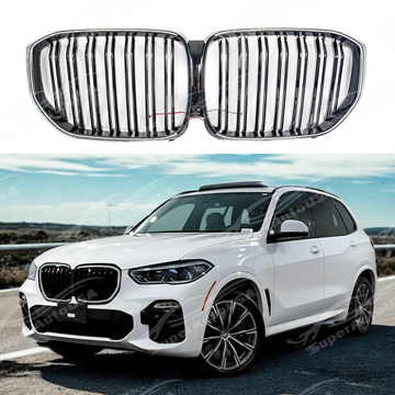 Gloss black front bumper car grilles mesh replacement kit with LED on a 2019 BMW X5 G05