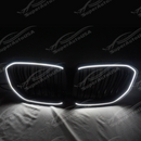 Uninstalled glossy black LED front bumper grilles insert assembly, full set