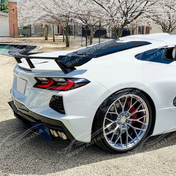 Sleek rear lid roof spoiler installed on Chevrolet Corvette C8