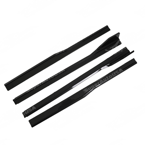 4-piece side skirts integrated on a black Ford Mustang