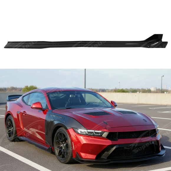 GT500 Style Carbon Fiber Print Side Skirt Body Kits Splitter With Wing For 2024-2026 Ford Mustang S650