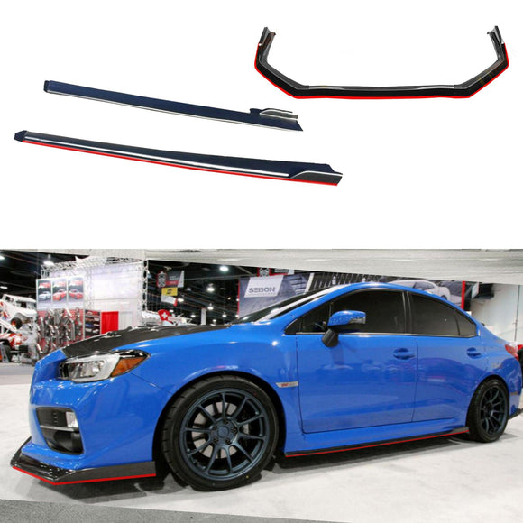 Fit 2015-2021 Subaru WRX STI SEDAN Front Splitter & Side Skirts (Black & Red Trim)