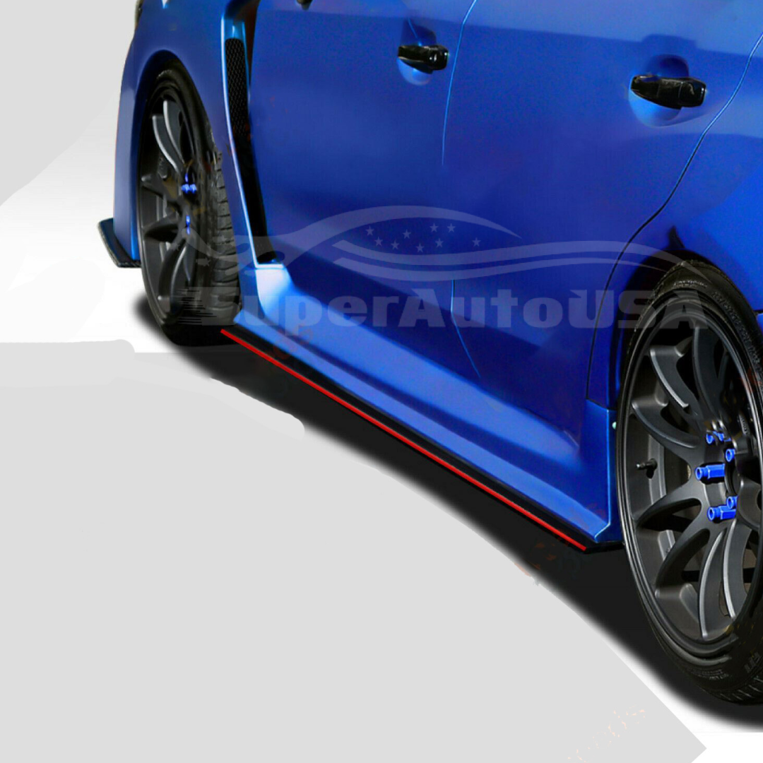 Fit 2015-2021 Subaru Impreza WRX STI Sedan Side Skirts Body (Gloss Black Red Trim)