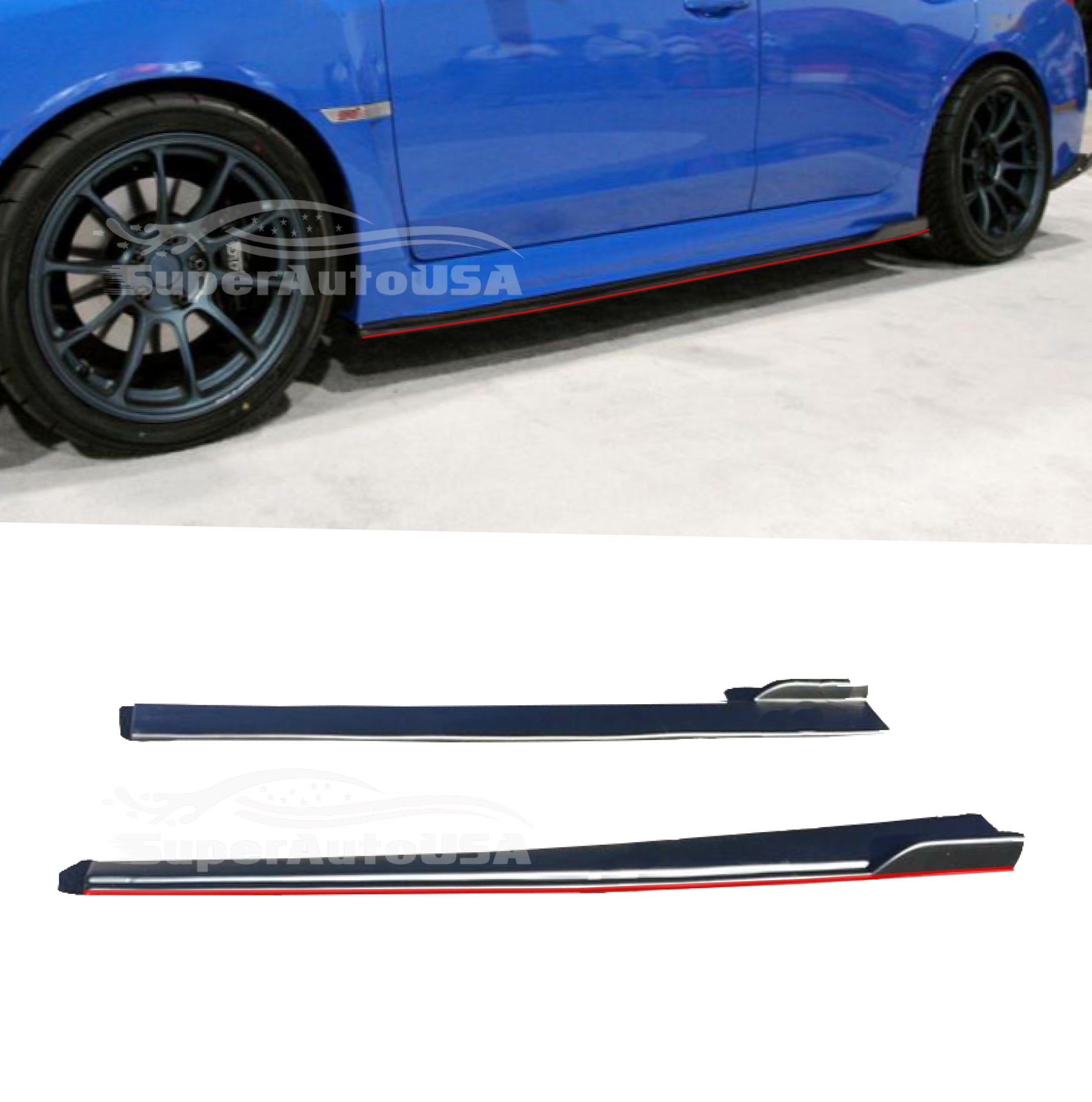 Compatible con Subaru Impreza WRX STI SEDAN 2015-2021, juego de faldón lateral y alerón de parachoques delantero (borde negro y rojo)-2