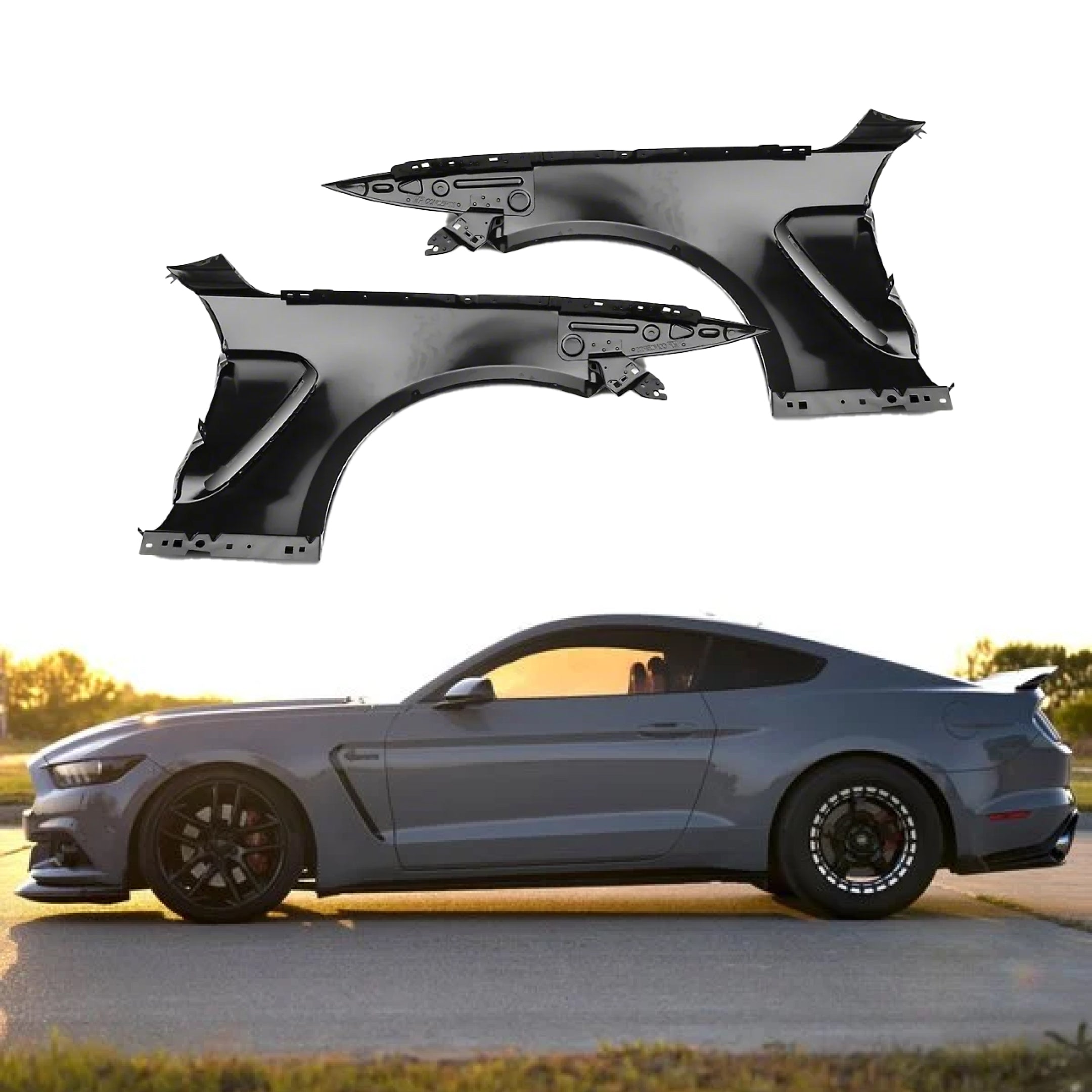For 2015-2017 Ford Mustang Ecoboost Premium V6 GT GT350 Style Replacement Fenders - 0
