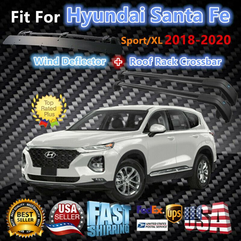 Compatible con barra transversal de equipaje Hyundai Santa Fe 2018-2020 + deflector de viento.